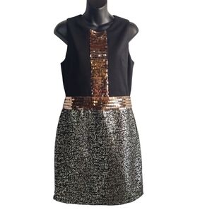 Esley Women's Black Silver Metallic Sequined Sleeveless Dress Size M